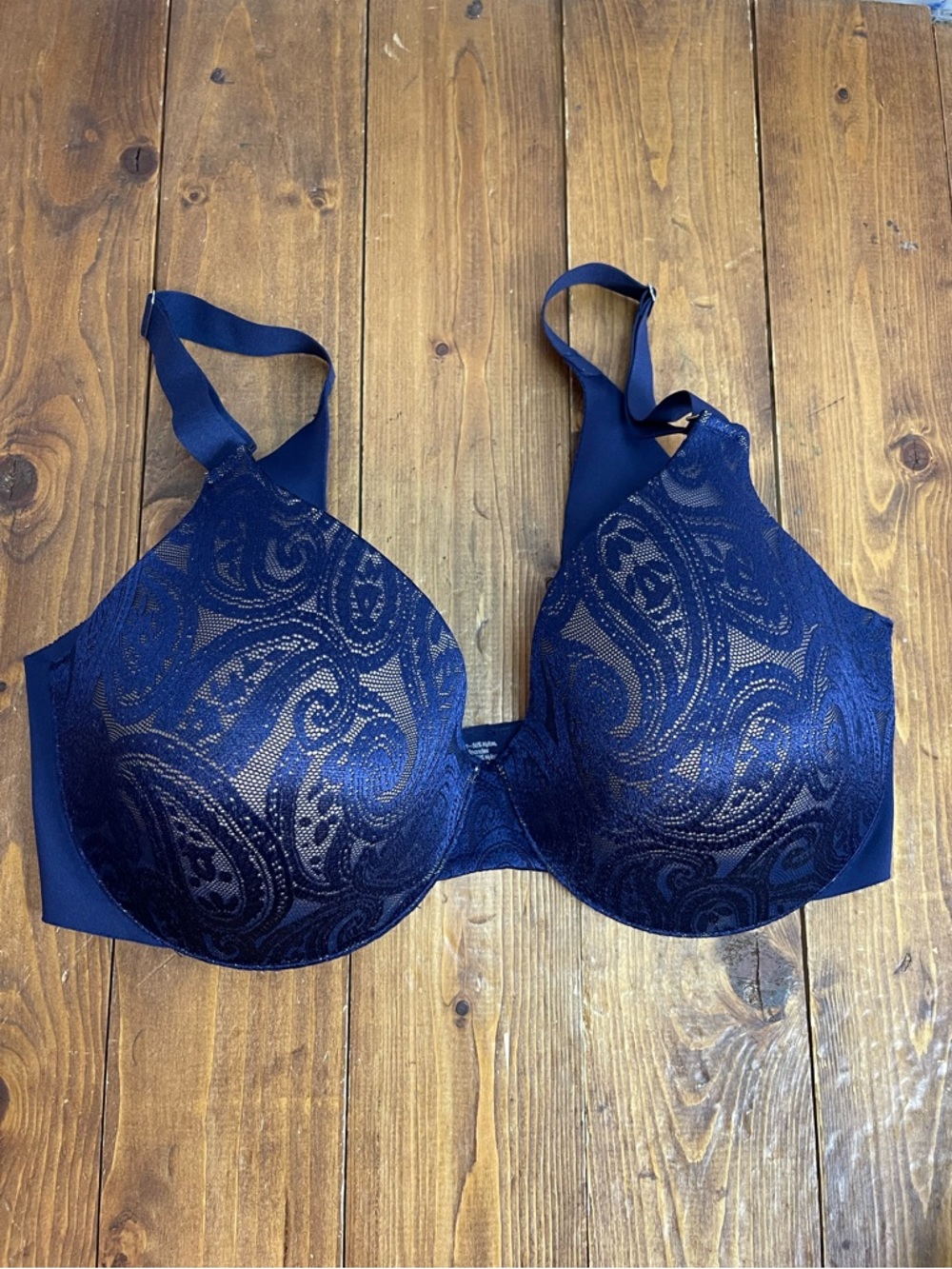 Soma size 36D vanishing back full coverage bra paisley lace navy blue